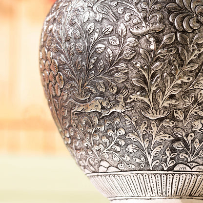 Silver Plated Brass Flower Pot with Floral Design