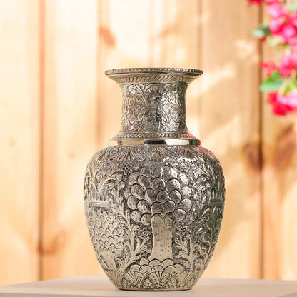 Silver Plated Brass Flower Pot with Floral Design