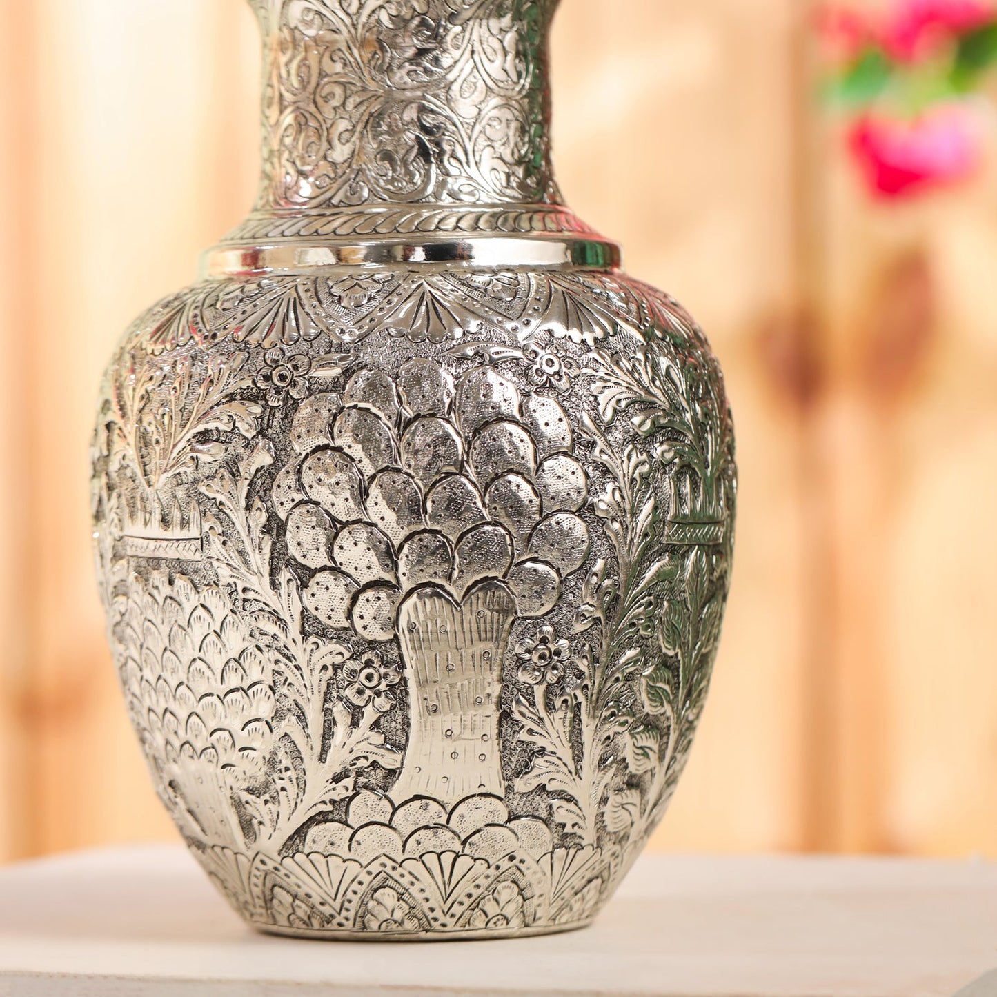 Silver Plated Brass Flower Pot with Floral Design