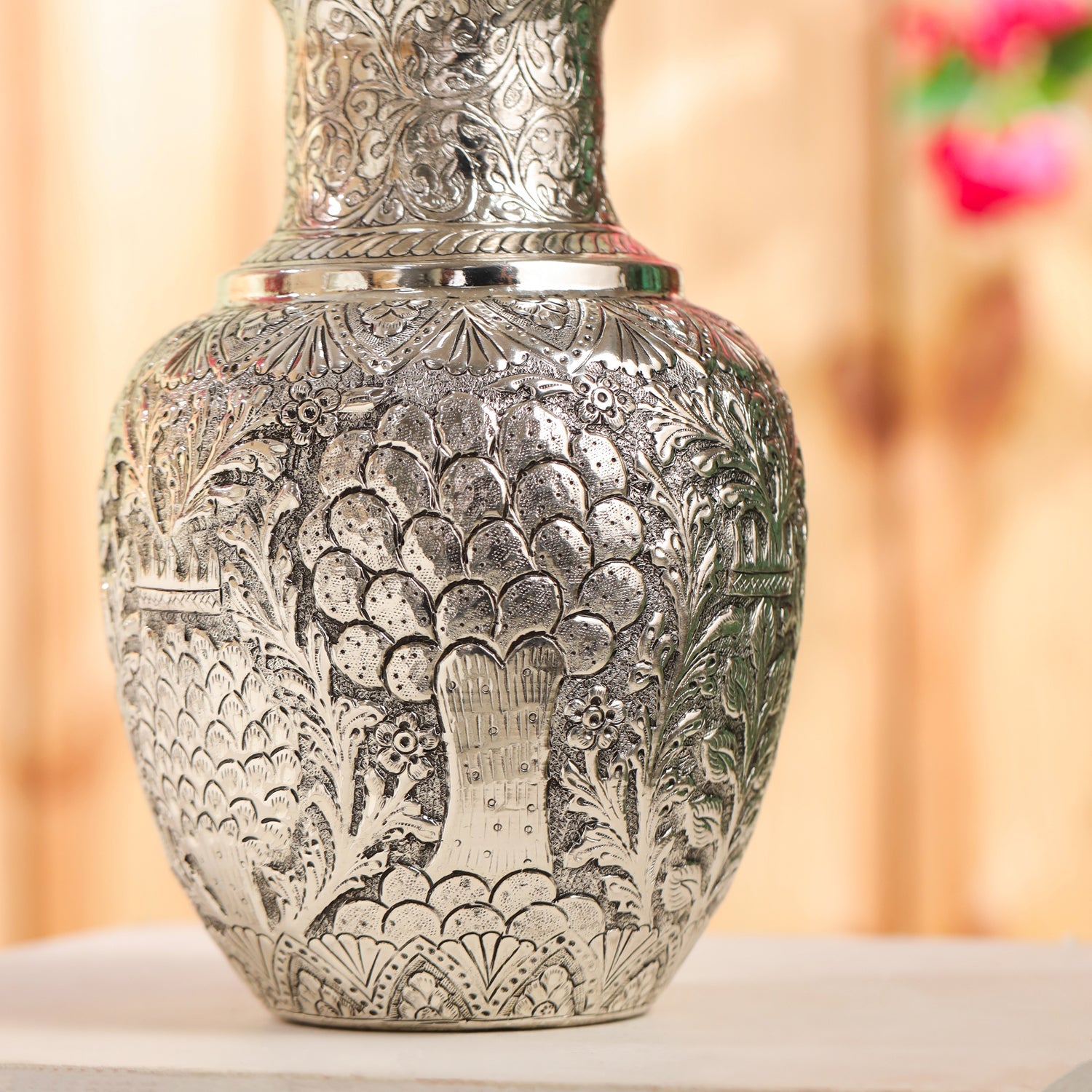 Silver Plated Brass Flower Pot with Floral Design