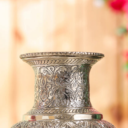 Silver Plated Brass Flower Pot with Floral Design