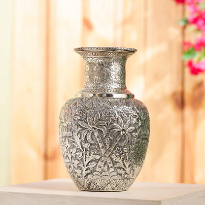 Silver Plated Brass Flower Pot with Floral Design