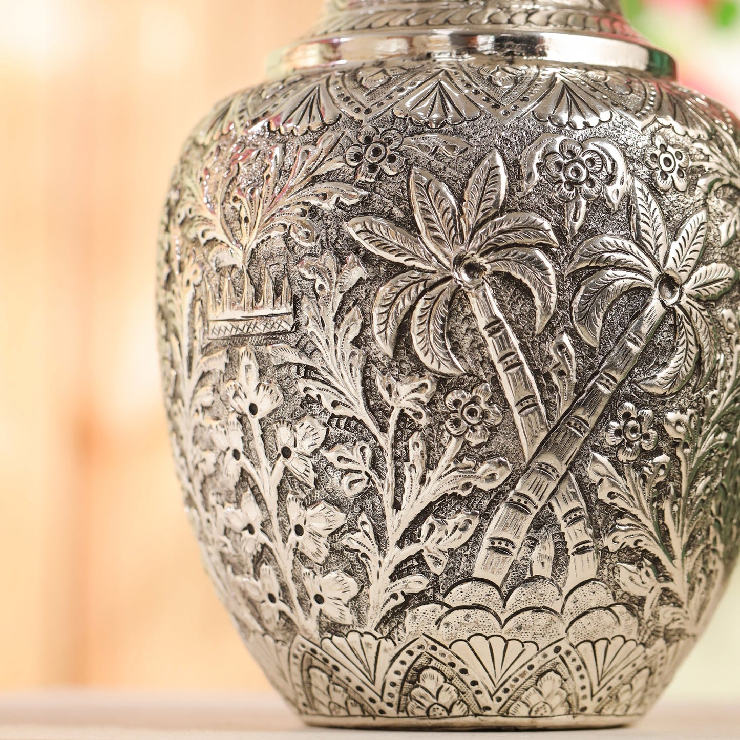 Silver Plated Brass Flower Pot with Floral Design
