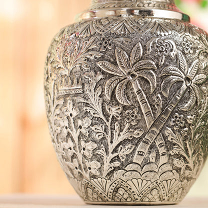 Silver Plated Brass Flower Pot with Floral Design