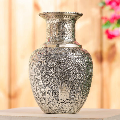 Silver Plated Brass Flower Pot with Floral Design