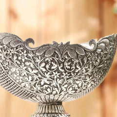 Brass Silver Plated Decorative Basket with Floral Design (7.5 Inch)