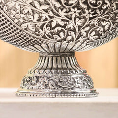 Brass Silver Plated Decorative Basket with Floral Design (7.5 Inch)