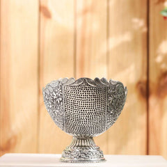 Brass Silver Plated Decorative Basket with Floral Design (7.5 Inch)