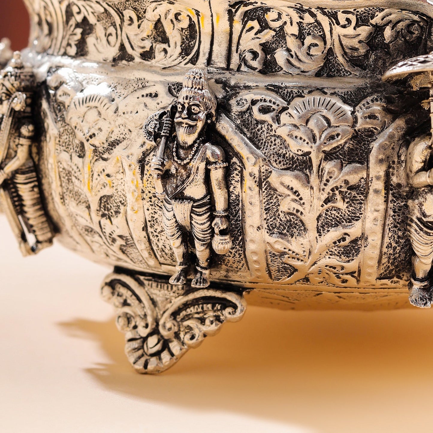 Silver-Plated Brass Dashavatara Urli Bowl With Floral Design (4.8 Inch)