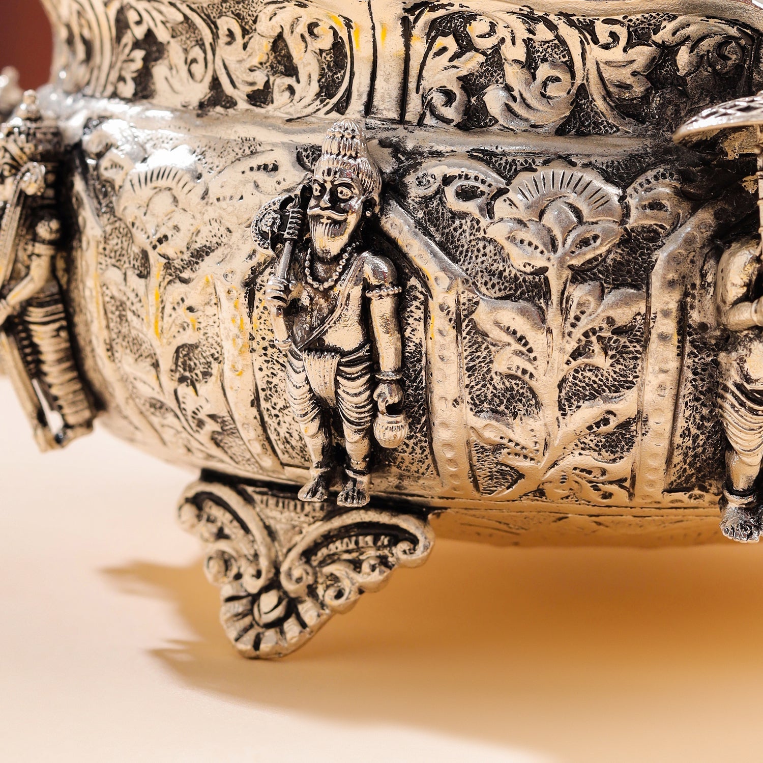 Silver-Plated Brass Dashavatara Urli Bowl With Floral Design (4.8 Inch)