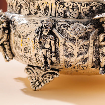 Silver-Plated Brass Dashavatara Urli Bowl With Floral Design (4.8 Inch)