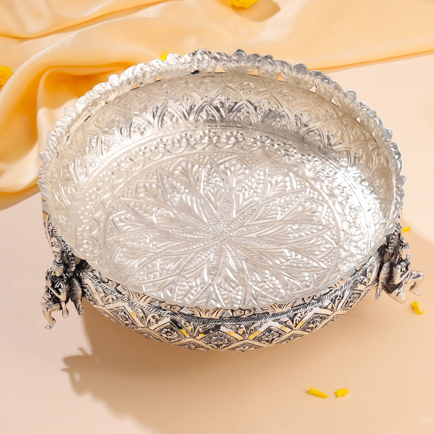 Silver Plated Brass Garuda Urli Bowl (4 Inch)