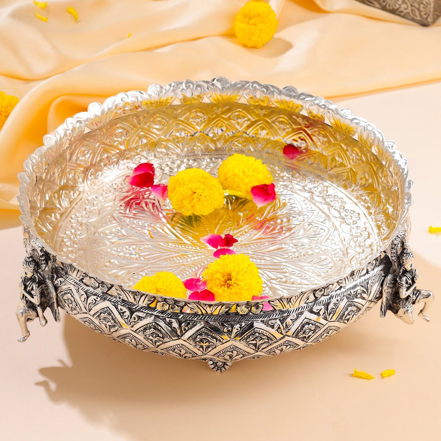 Silver Plated Brass Garuda Urli Bowl (4 Inch)