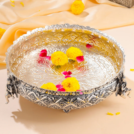 Silver Plated Brass Garuda Urli Bowl (4 Inch)