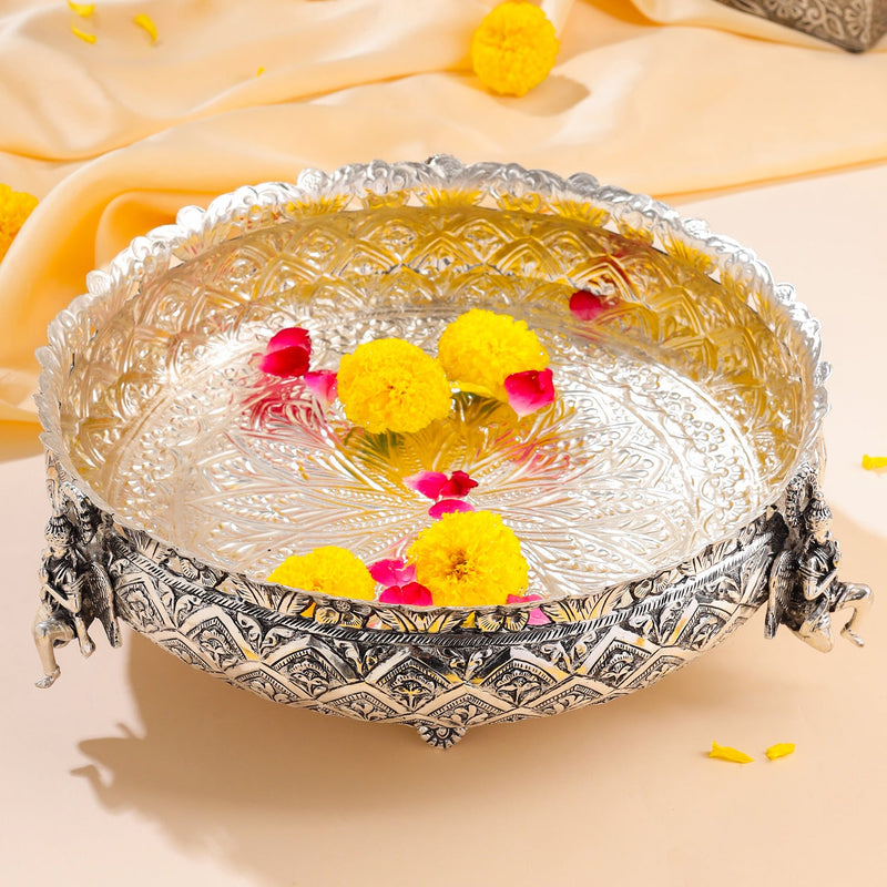 Silver Plated Brass Garuda Urli Bowl (4 Inch)