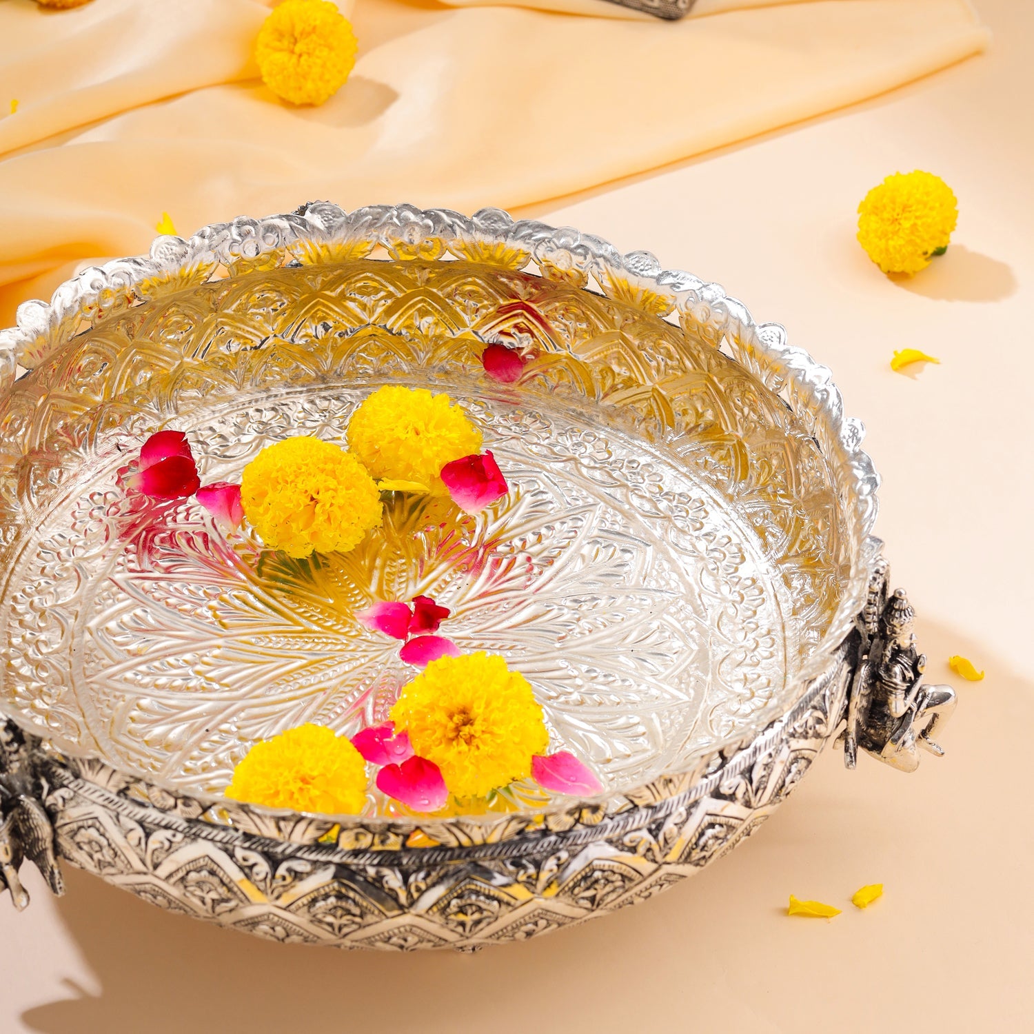 Silver Plated Brass Garuda Urli Bowl (4 Inch)