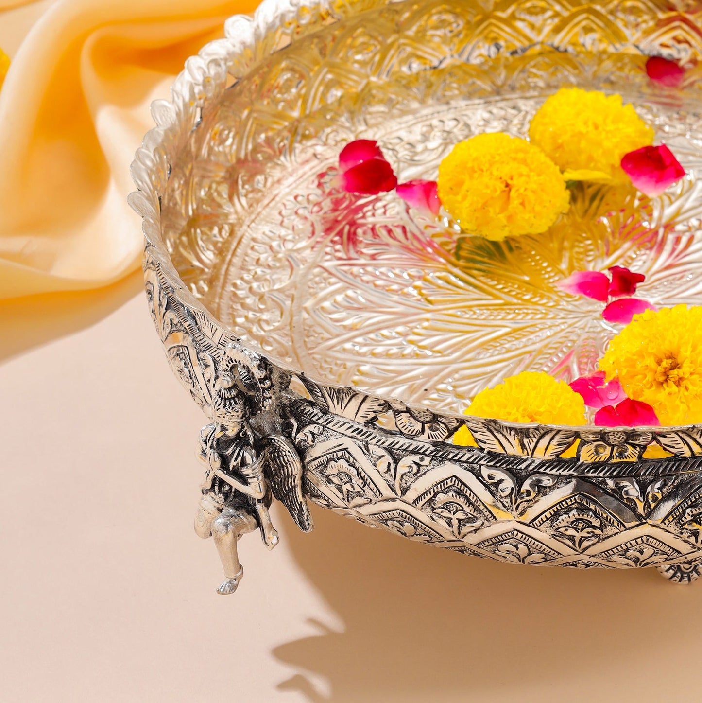 Silver Plated Brass Garuda Urli Bowl (4 Inch)