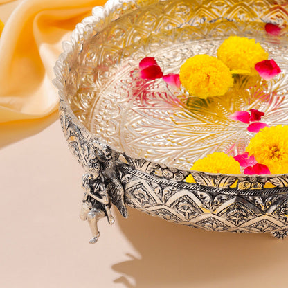 Silver Plated Brass Garuda Urli Bowl (4 Inch)