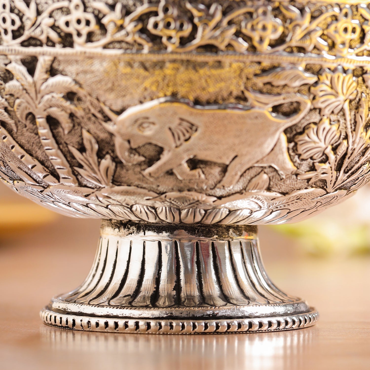 Silver-Plated Brass Decorative Basket with Floral Design (4.8 Inch)
