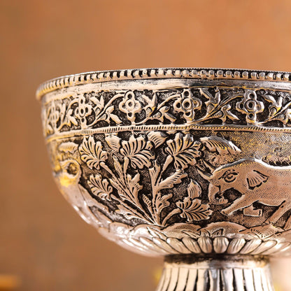 Silver-Plated Brass Decorative Basket with Floral Design (4.8 Inch)