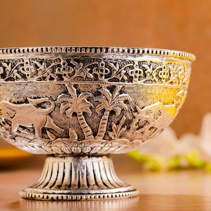 Silver-Plated Brass Decorative Basket with Floral Design (4.8 Inch)