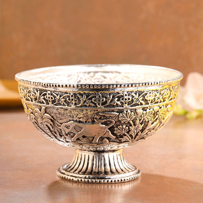 Silver-Plated Brass Decorative Basket with Floral Design (4.8 Inch)