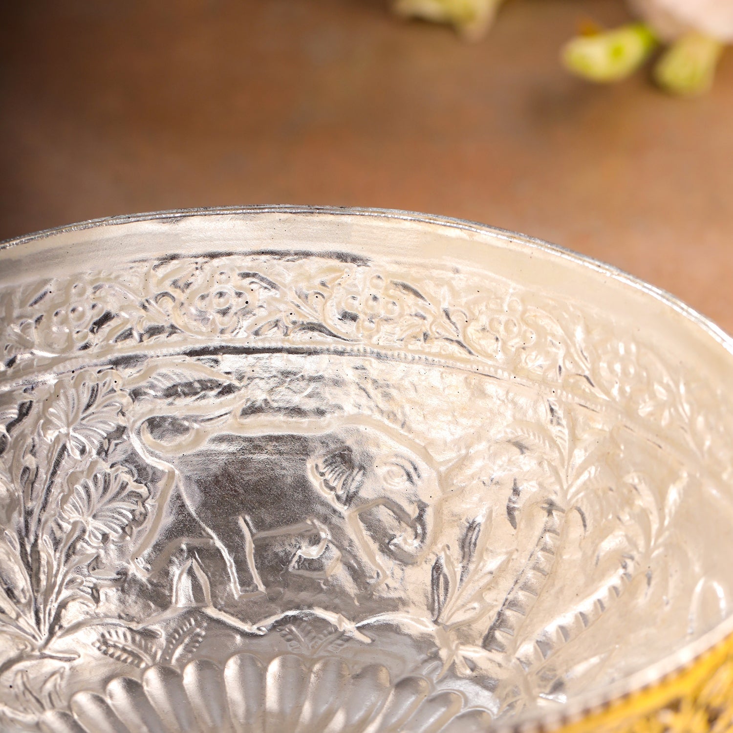 Silver-Plated Brass Decorative Basket with Floral Design (4.8 Inch)