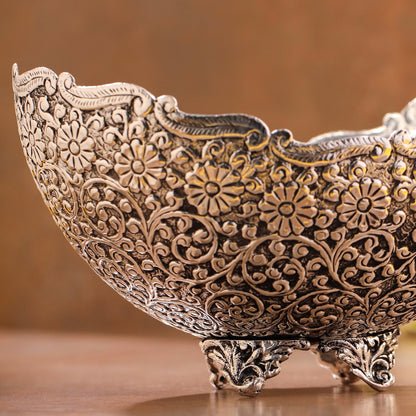 Silver-Plated Brass Decorative Basket with Floral Design (5.3 Inch)
