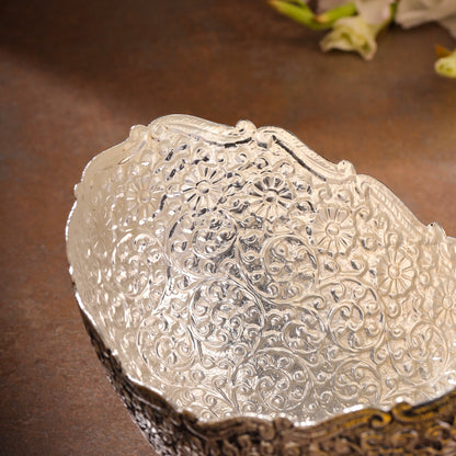 Silver-Plated Brass Decorative Basket with Floral Design (5.3 Inch)