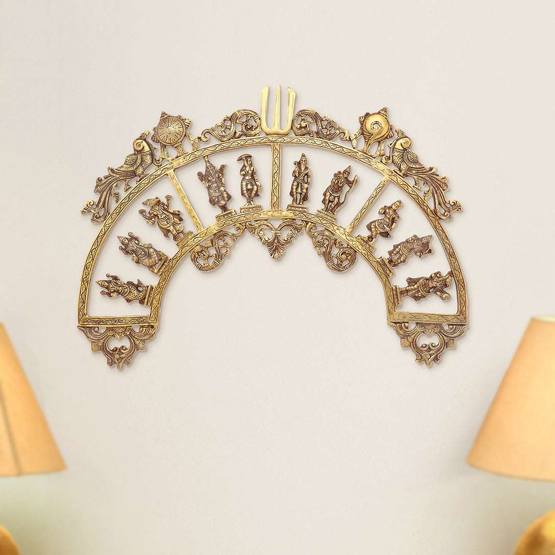 Brass Round Dashavatara /Vishnu Wall Hanging – Antique Finish (23.5 Inch)