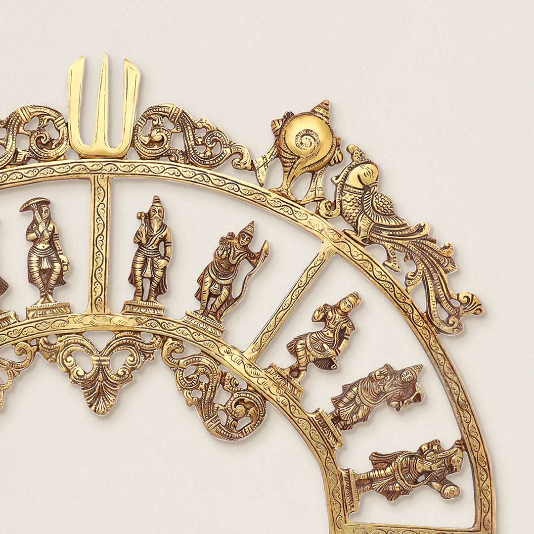 Brass Round Dashavatara /Vishnu Wall Hanging – Antique Finish (23.5 Inch)