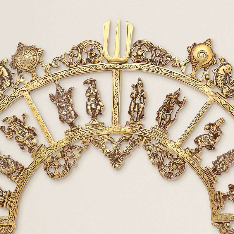 Brass Round Dashavatara /Vishnu Wall Hanging – Antique Finish (23.5 Inch)