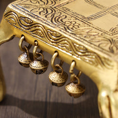 Brass Swastik Chowki With Bells (3.5 Inch)