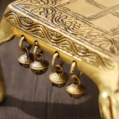 Brass Swastik Chowki With Bells (3.5 Inch)