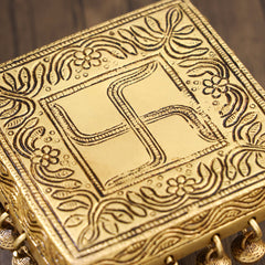 Brass Swastik Chowki With Bells (3.5 Inch)