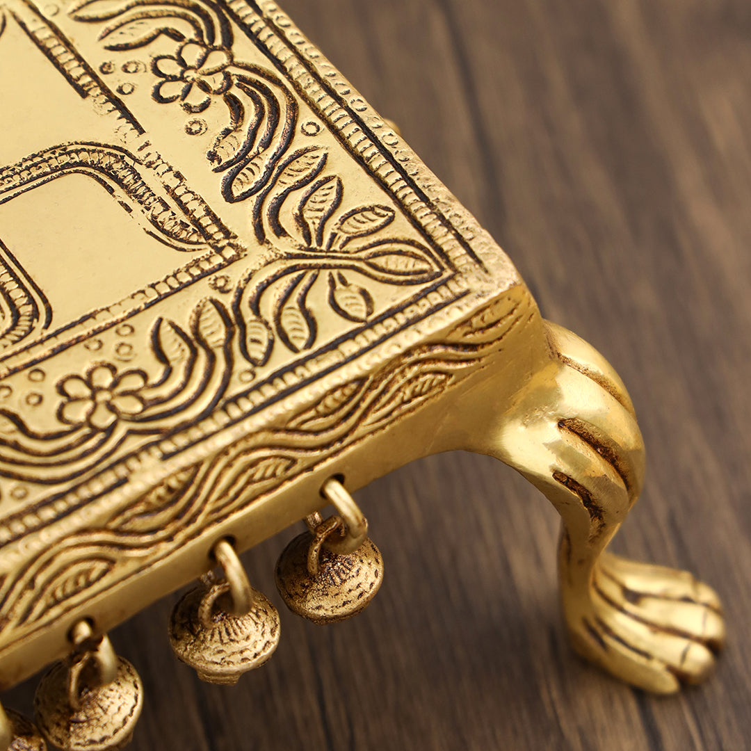 Brass Swastik Chowki With Bells (3.5 Inch)