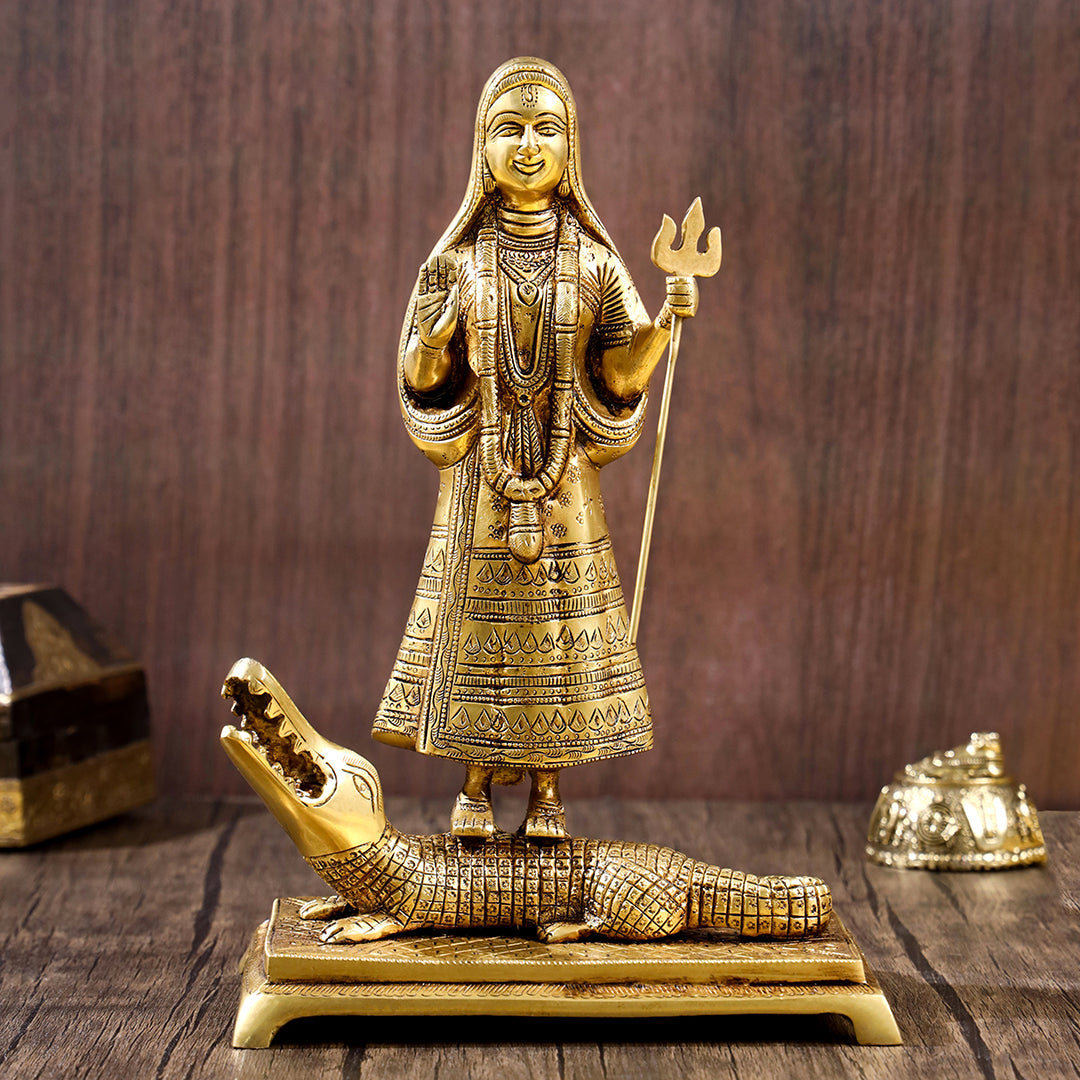 Brass Goddess Standing Ganga Statue (12.5 Inch)