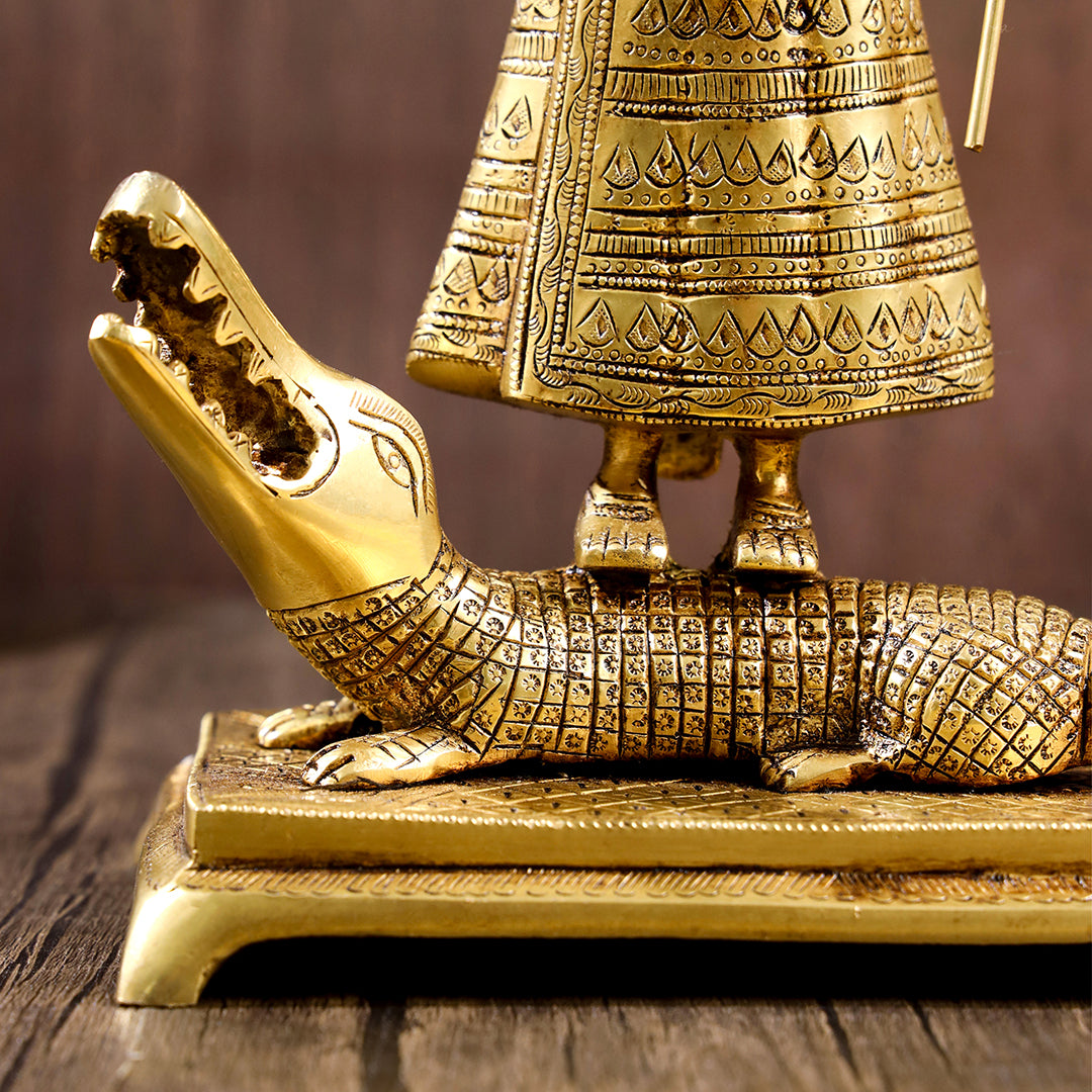 Brass Goddess Standing Ganga Statue (12.5 Inch)