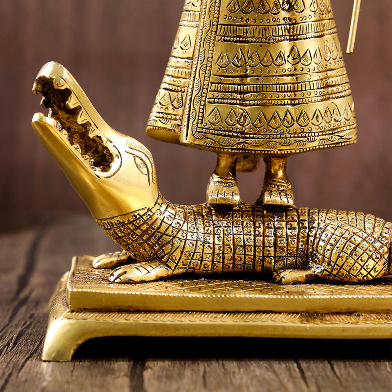 Brass Goddess Standing Ganga Statue (12.5 Inch)