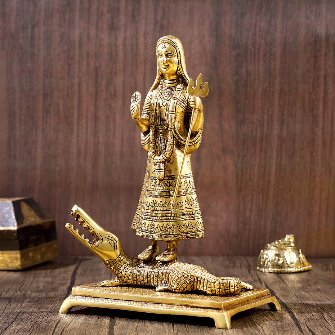 Brass Goddess Standing Ganga Statue (12.5 Inch)
