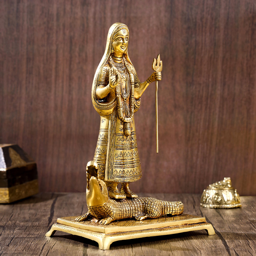 Brass Goddess Standing Ganga Statue (12.5 Inch)