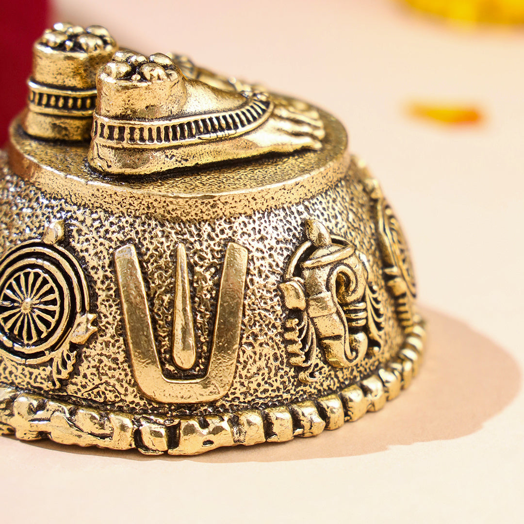 Brass Charan Paduka with Velvet Box – Divine Footprints of Lord Vishnu