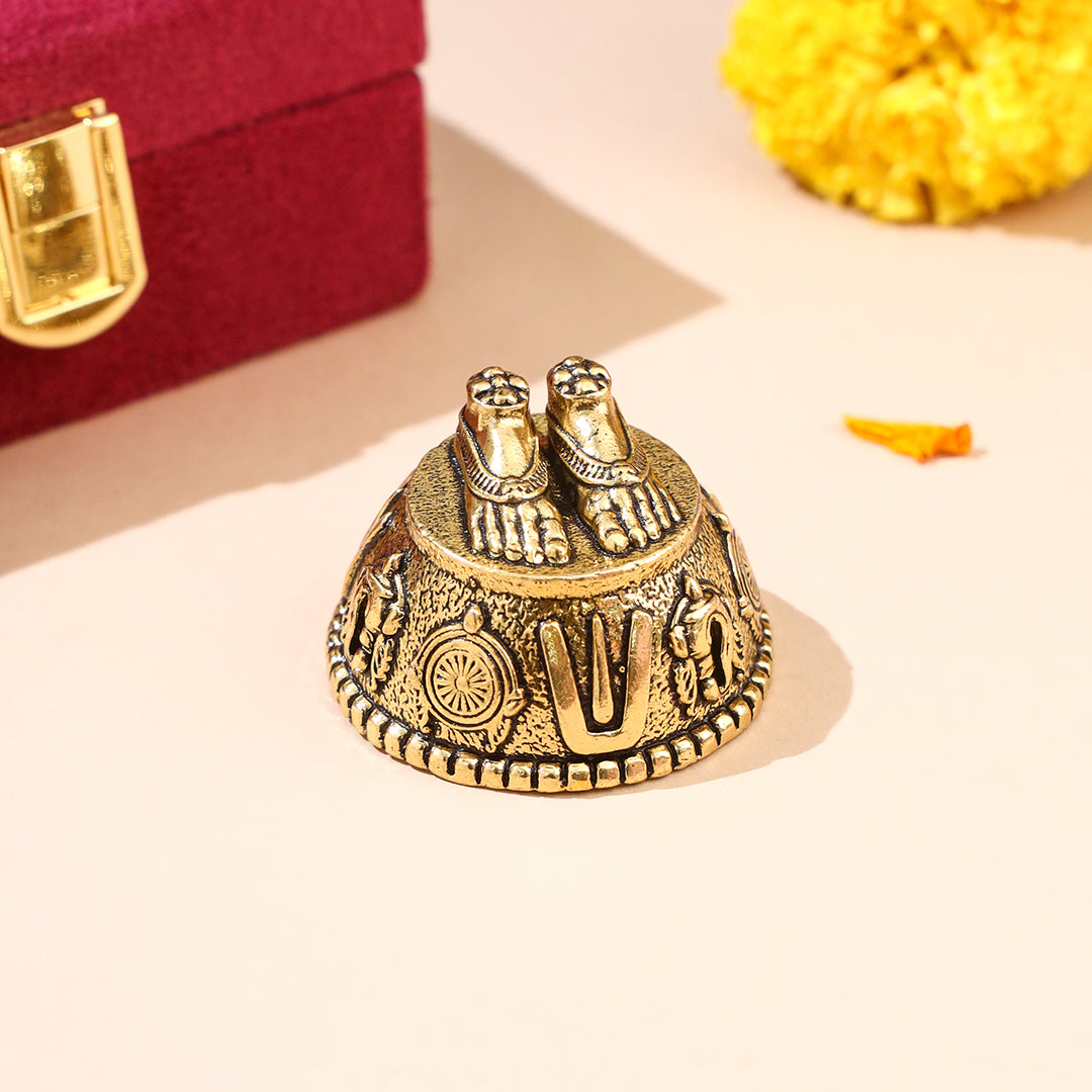 Brass Charan Paduka with Velvet Box – Divine Footprints of Lord Vishnu