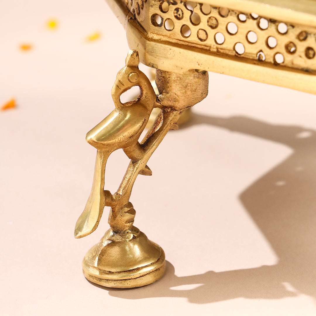 Brass Superfine Chowki With Peacock Pillars (5.5 INCH)
