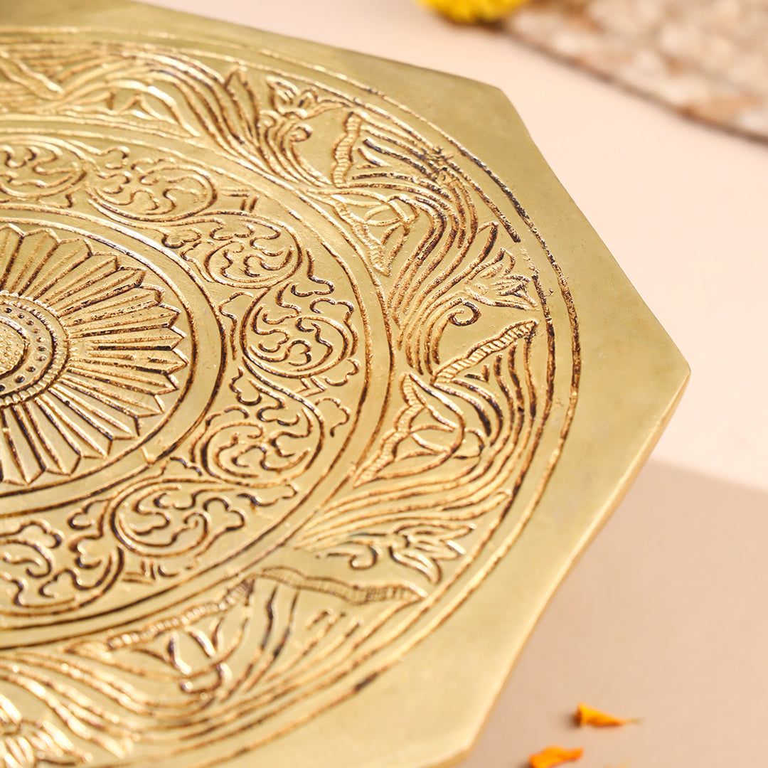 Brass Superfine Chowki With Peacock Pillars (5.5 INCH)