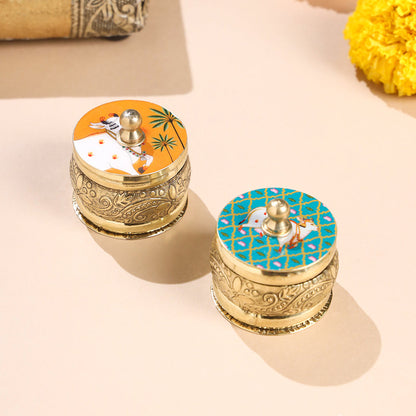 Brass Pichwai Sindoor Box Pack of Three (1.8 INCH)