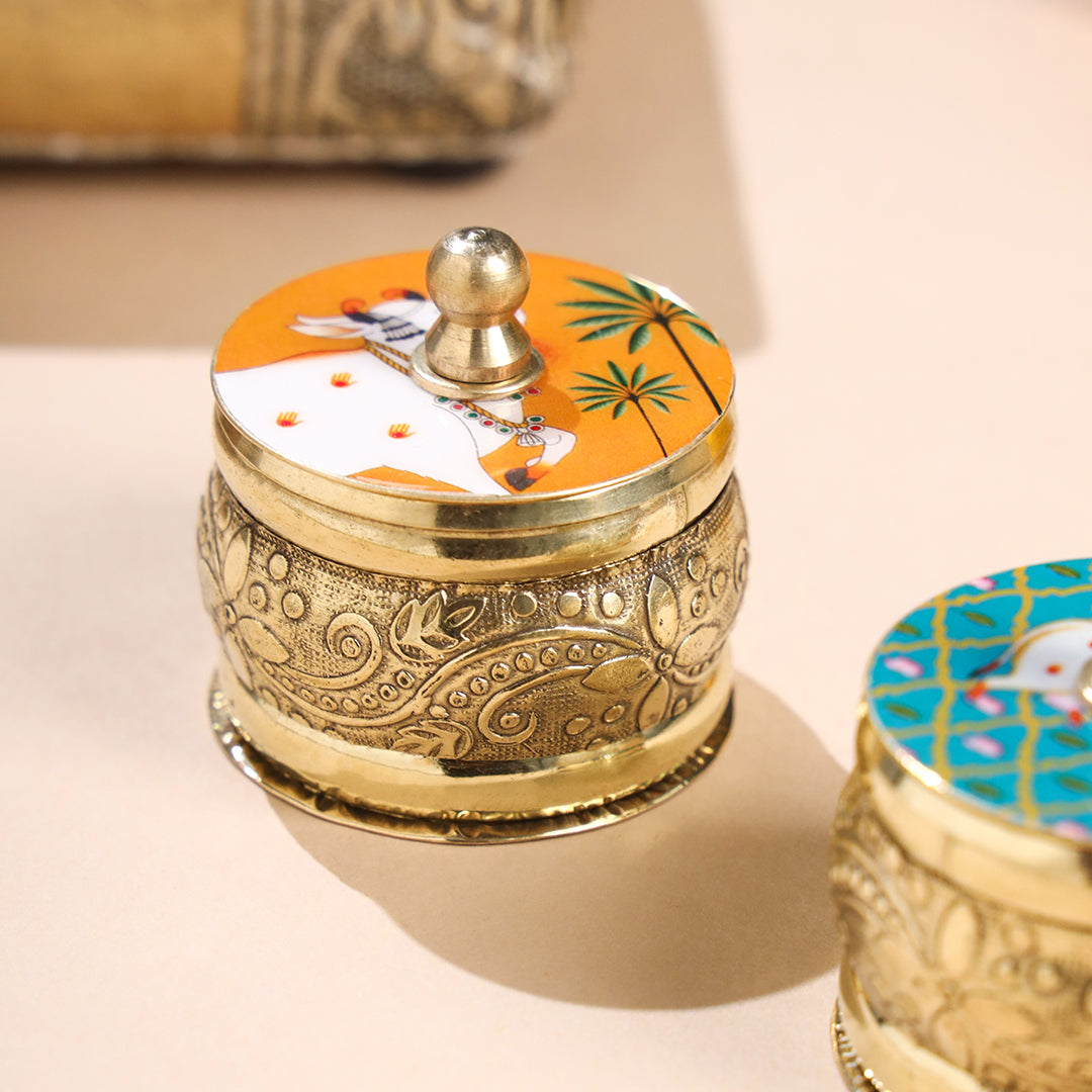 Brass Pichwai Sindoor Box Pack of Three (1.8 INCH)