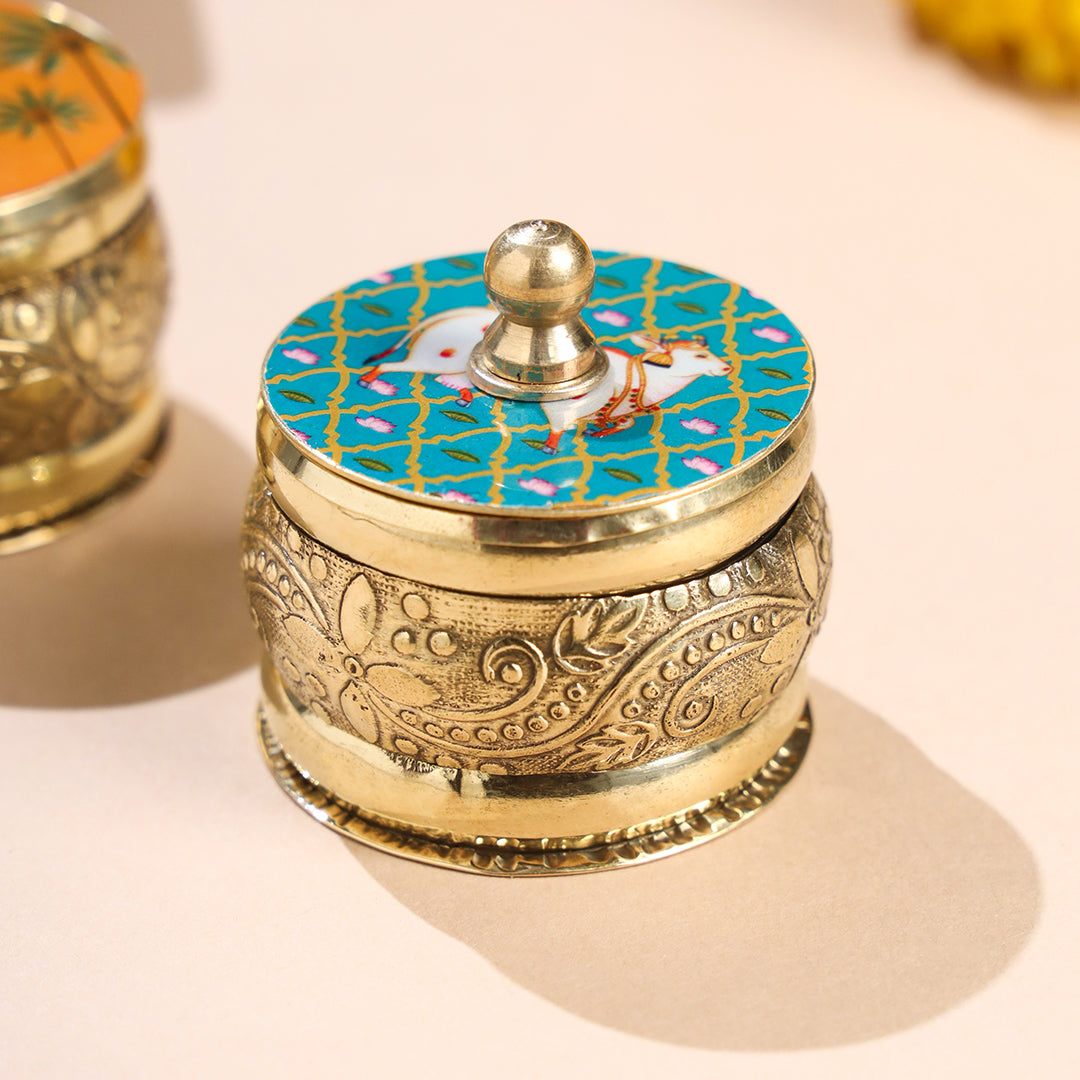 Brass Pichwai Sindoor Box Pack of Three (1.8 INCH)