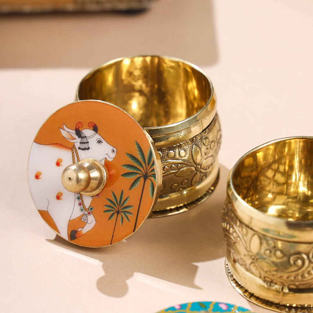 Brass Pichwai Sindoor Box Pack of Three (1.8 INCH)