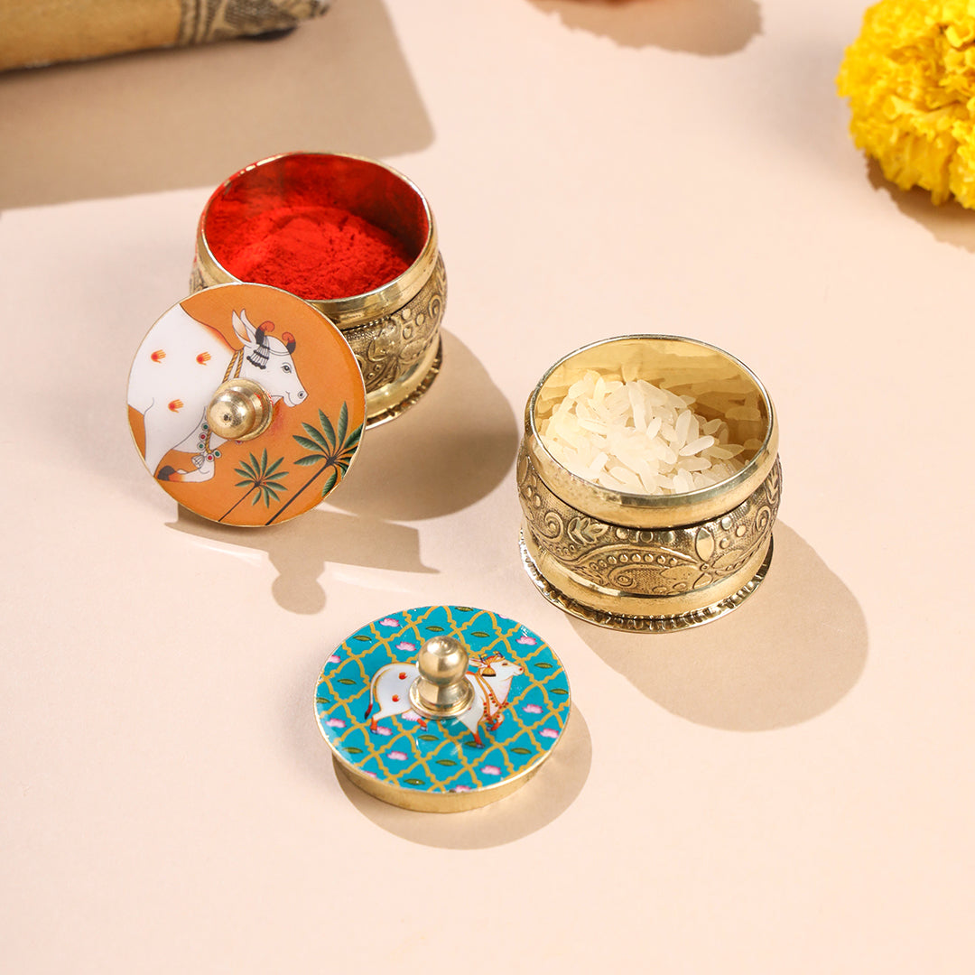 Brass Pichwai Sindoor Box Pack of Three (1.8 INCH)